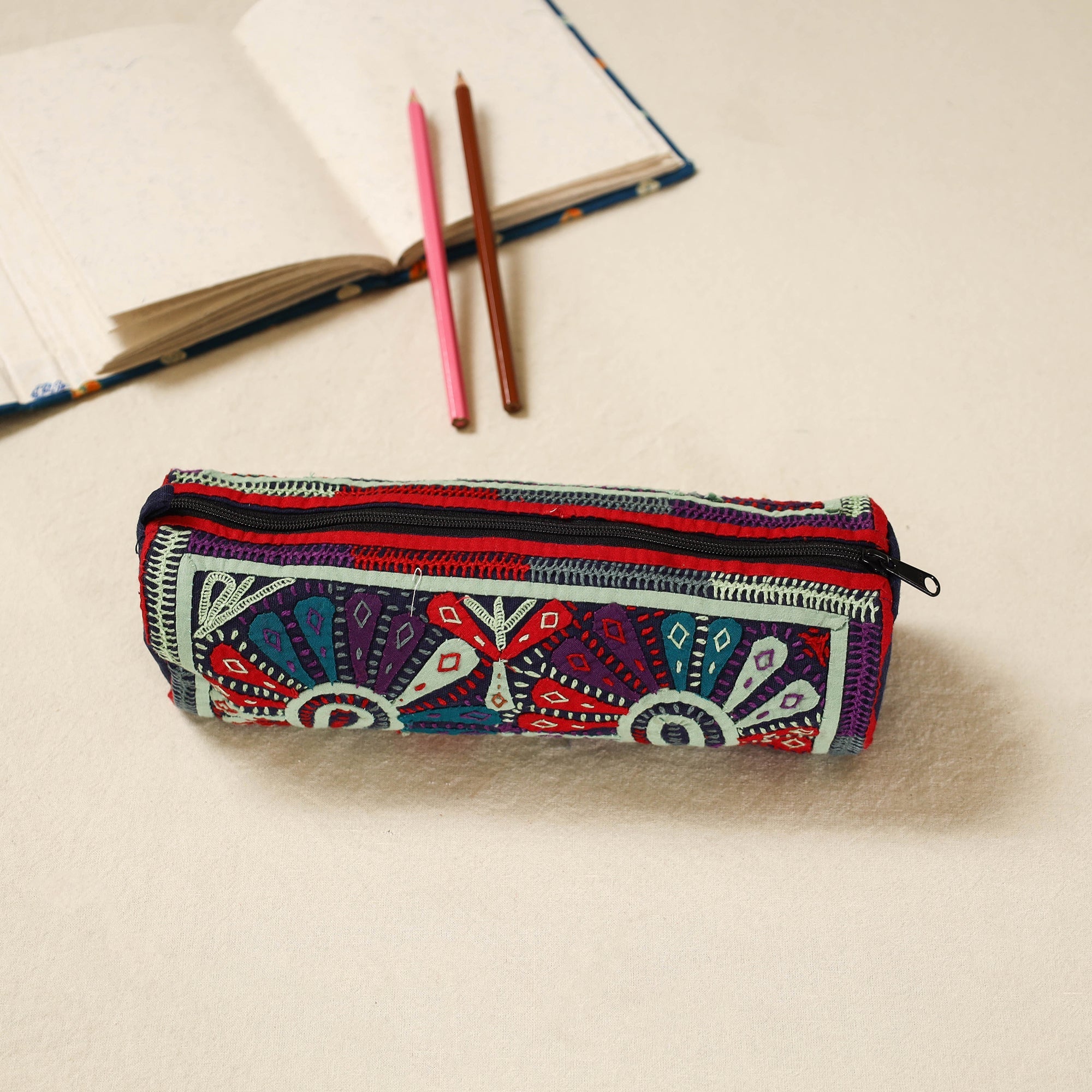 Kutch dhebariya hand embroidered pencil pouch 155