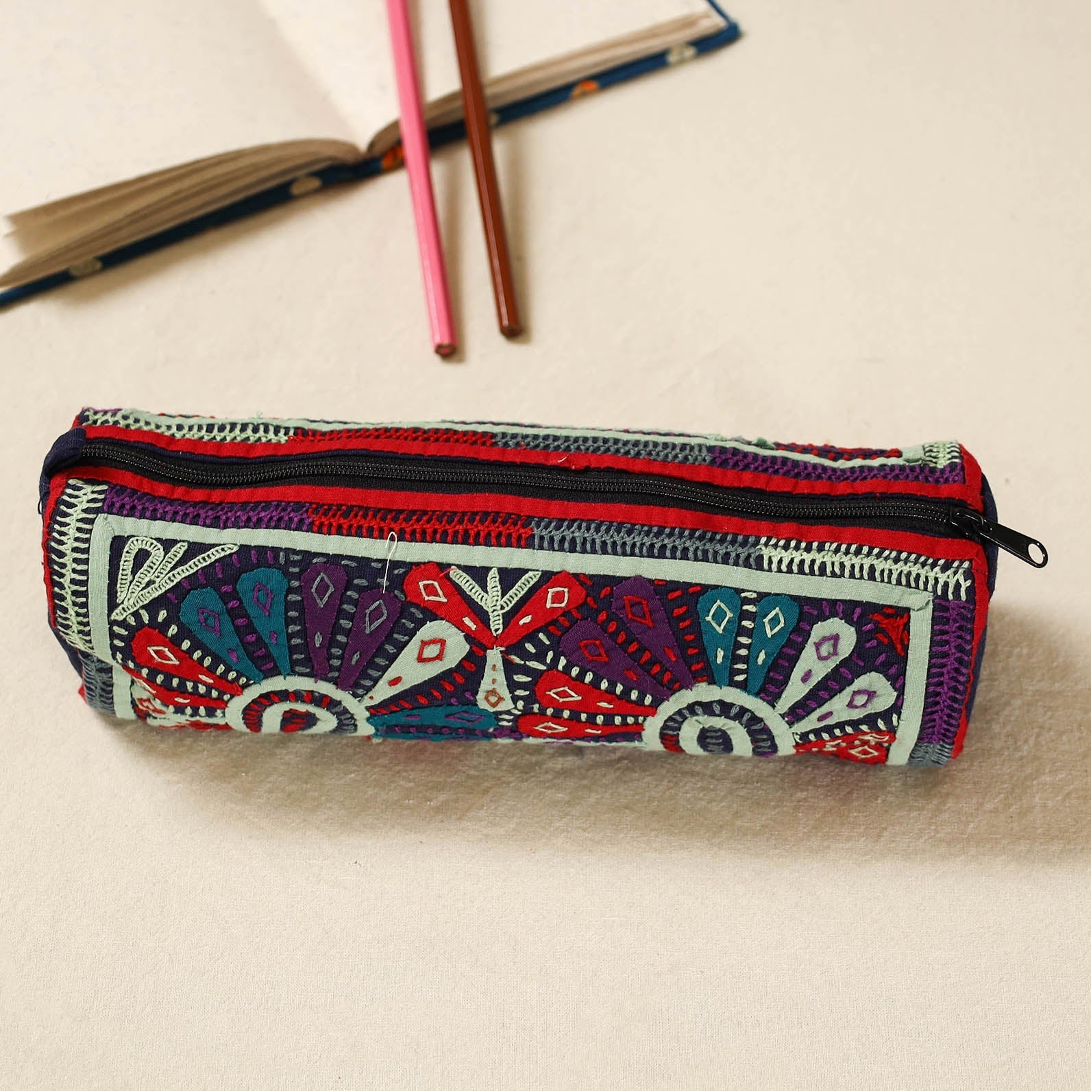 Kutch dhebariya hand embroidered pencil pouch 155