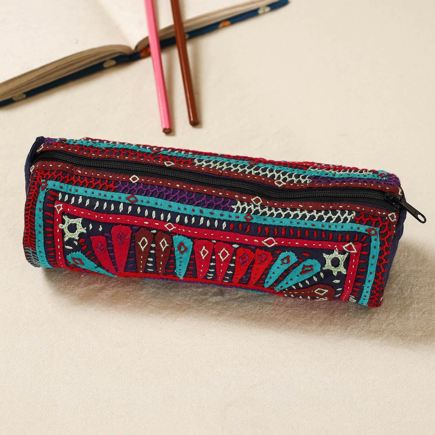 Kutch dhebariya hand embroidered pencil pouch 157