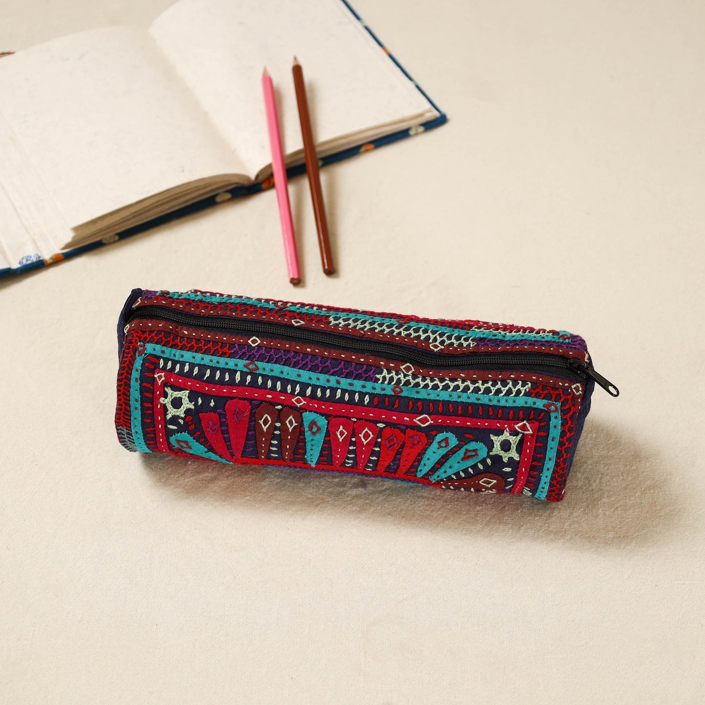 Kutch dhebariya hand embroidered pencil pouch 157