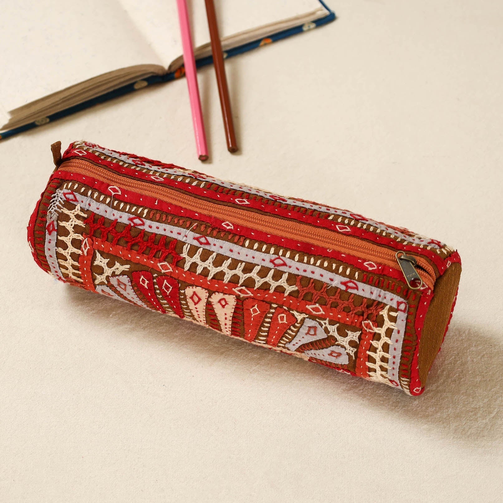 Kutch dhebariya hand embroidered pencil pouch 159
