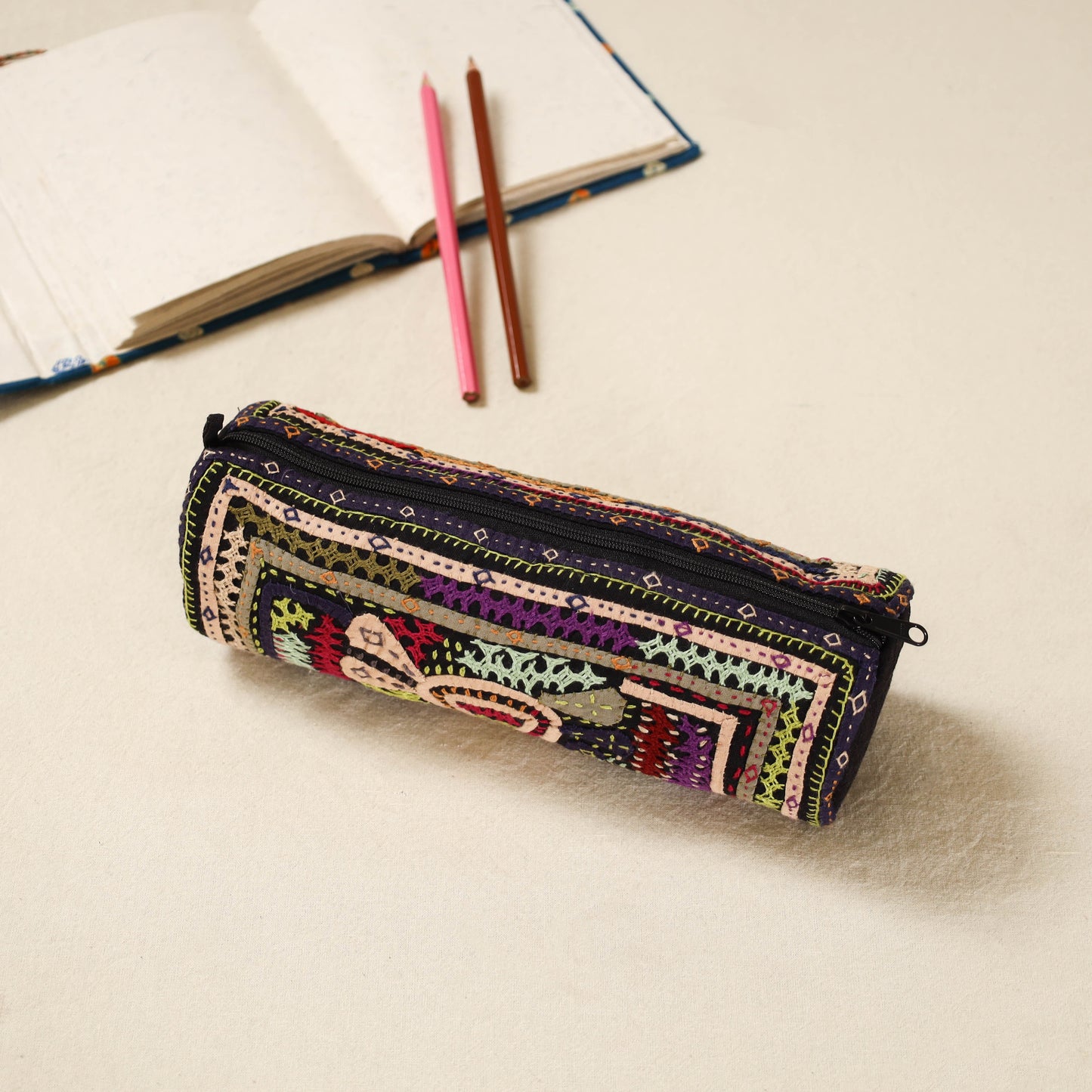 Kutch dhebariya hand embroidered pencil pouch 161