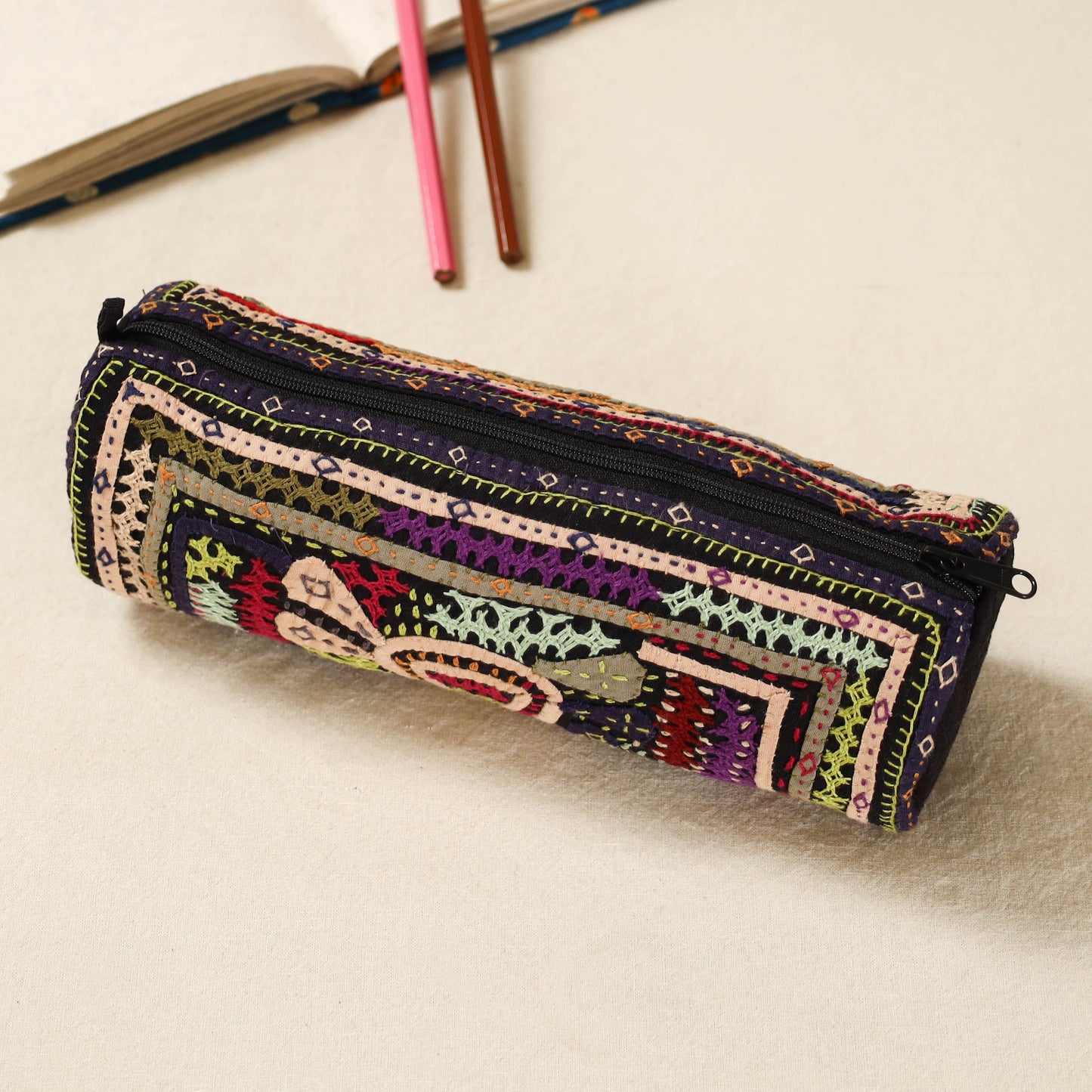 Kutch dhebariya hand embroidered pencil pouch 161