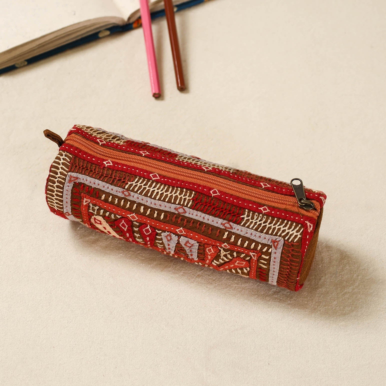 Kutch dhebariya hand embroidered pencil pouch 162