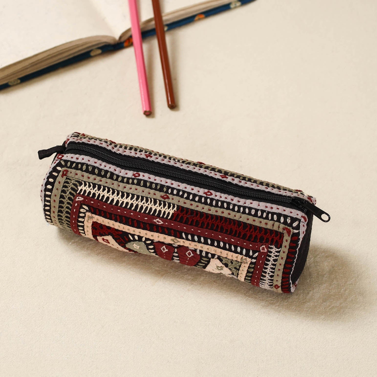 Kutch dhebariya hand embroidered pencil pouch 163