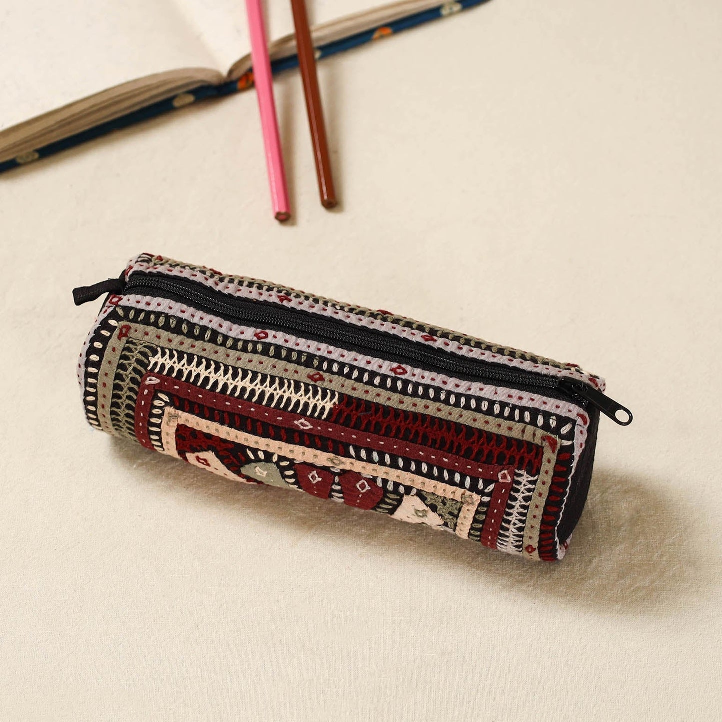 Kutch dhebariya hand embroidered pencil pouch 163