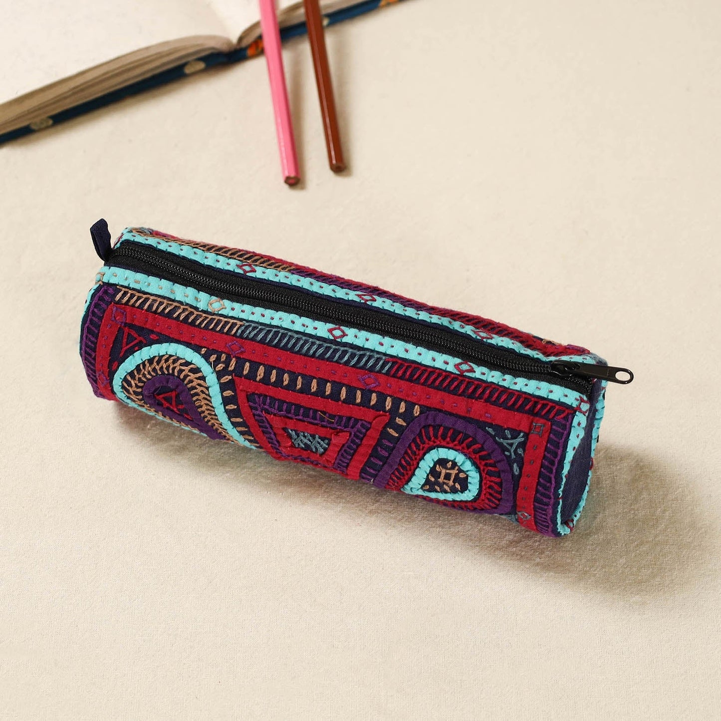 Kutch dhebariya hand embroidered pencil pouch 164