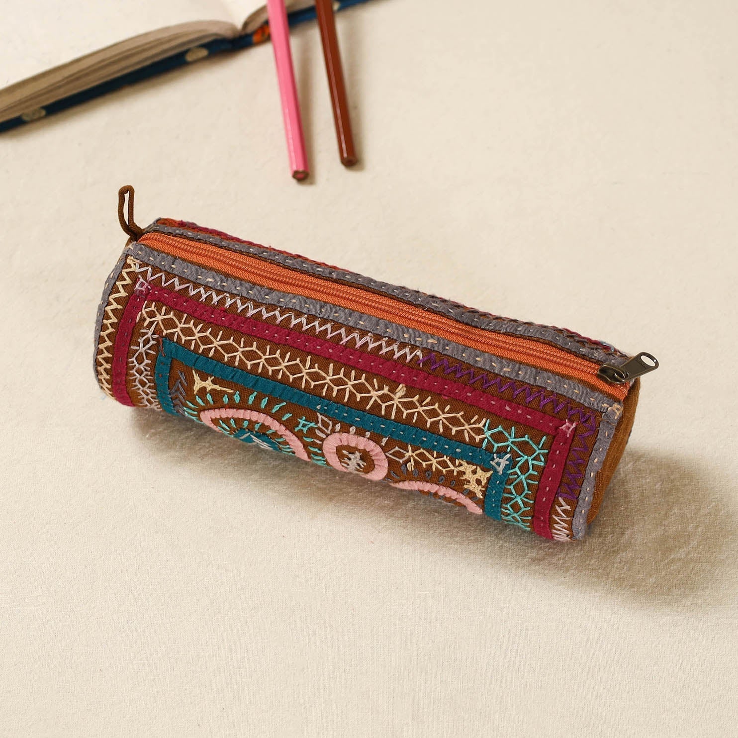 Kutch dhebariya hand embroidered pencil pouch 169