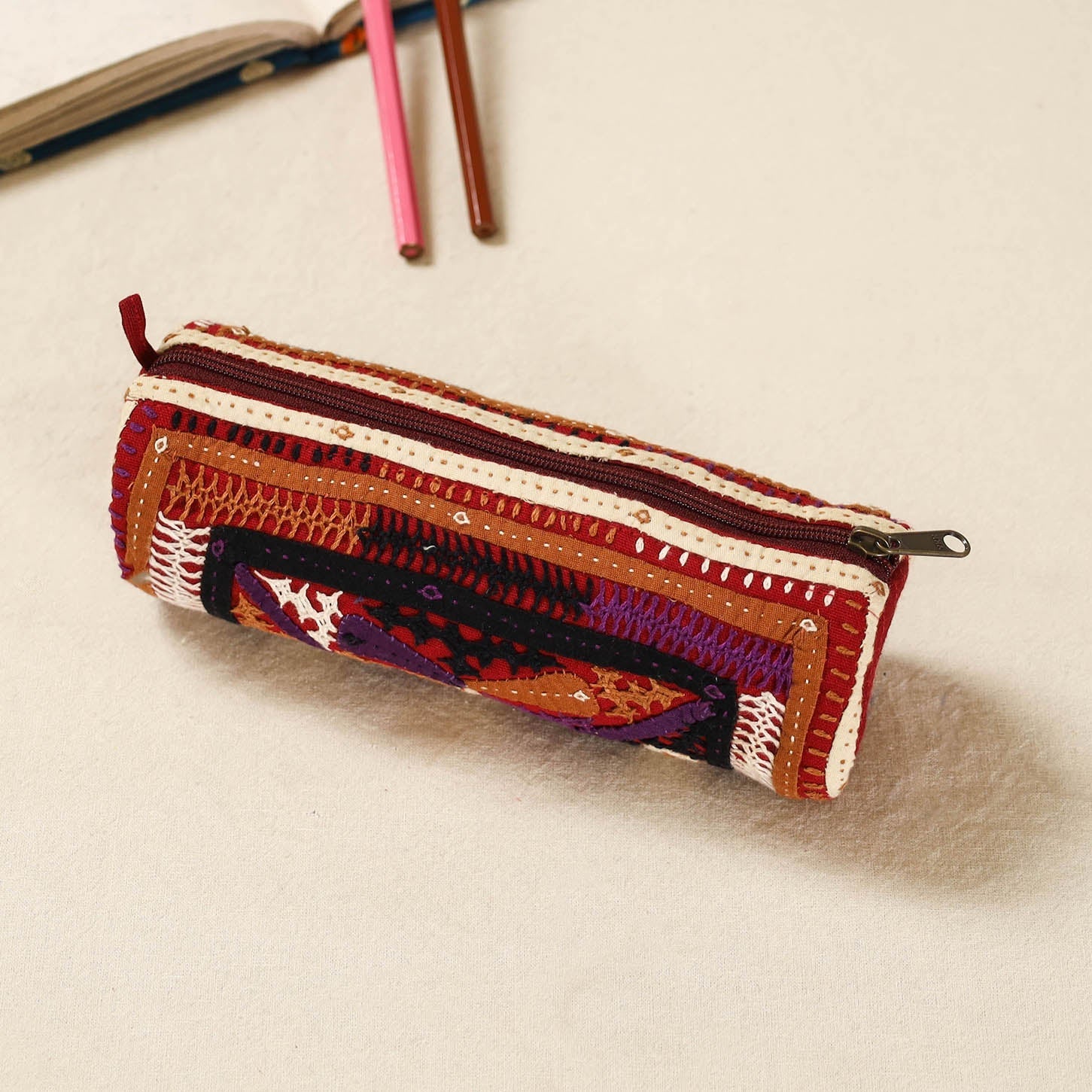 Kutch dhebariya hand embroidered pencil pouch 171