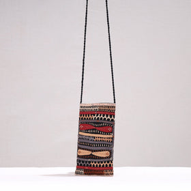 Multicolor Kutch Dhebariya Qatab Embroidery Cotton Sling Mobile Pouch 