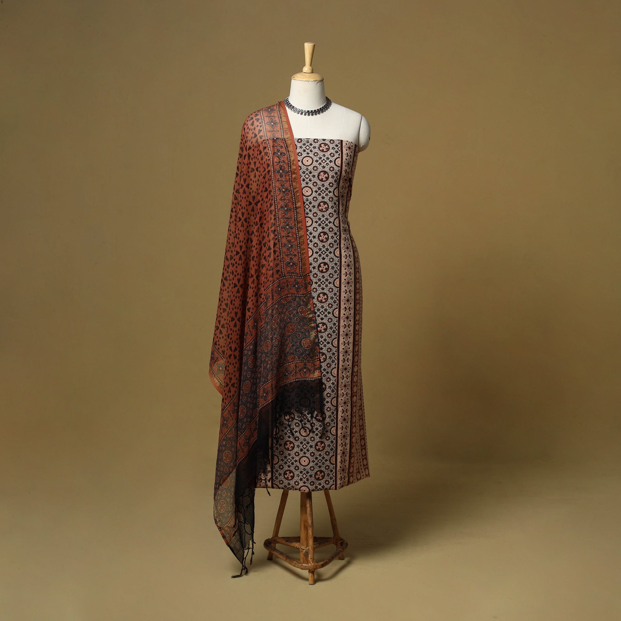 Kutch hand natural dyed 3pc unstitched dress material 09