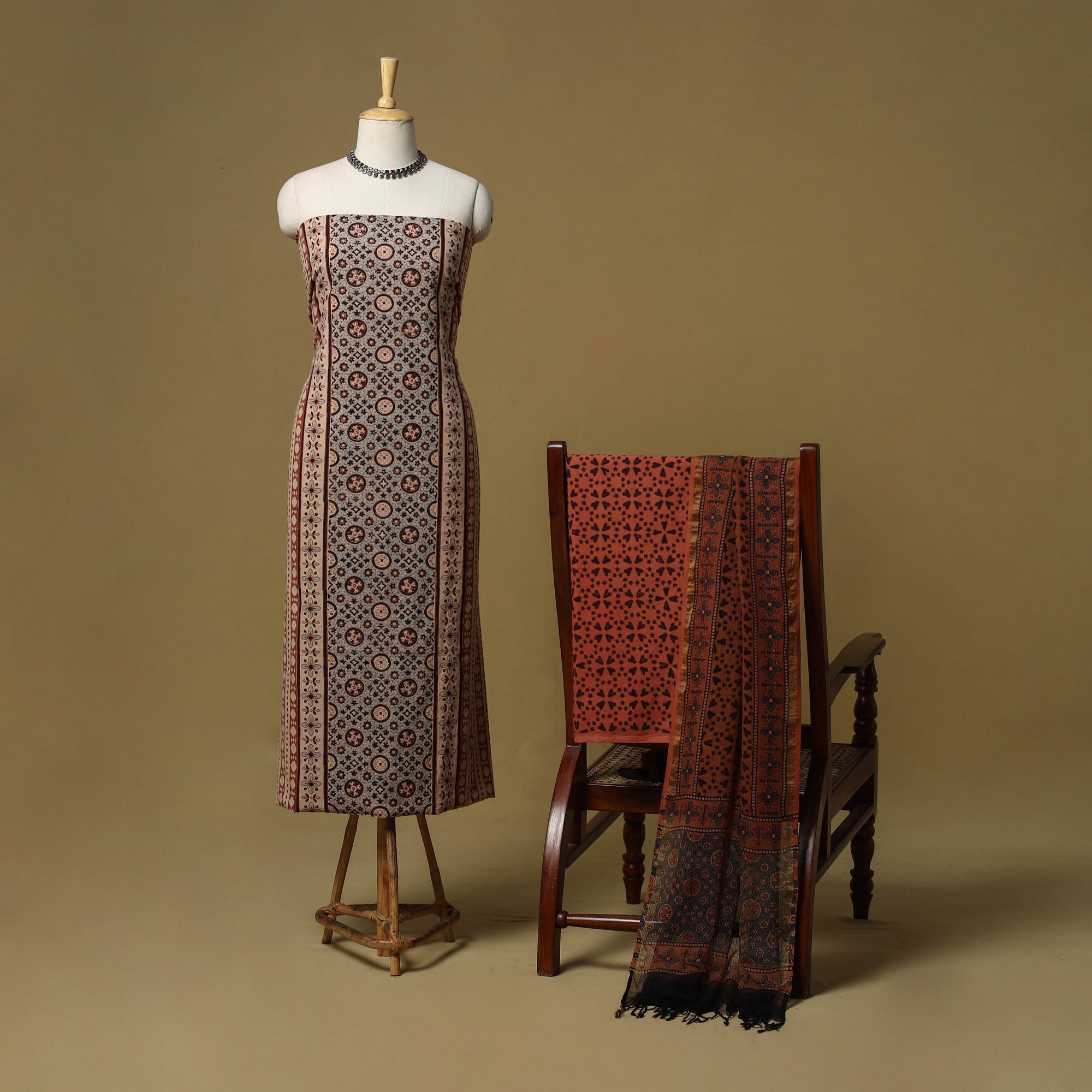 Kutch hand natural dyed 3pc unstitched dress material 09
