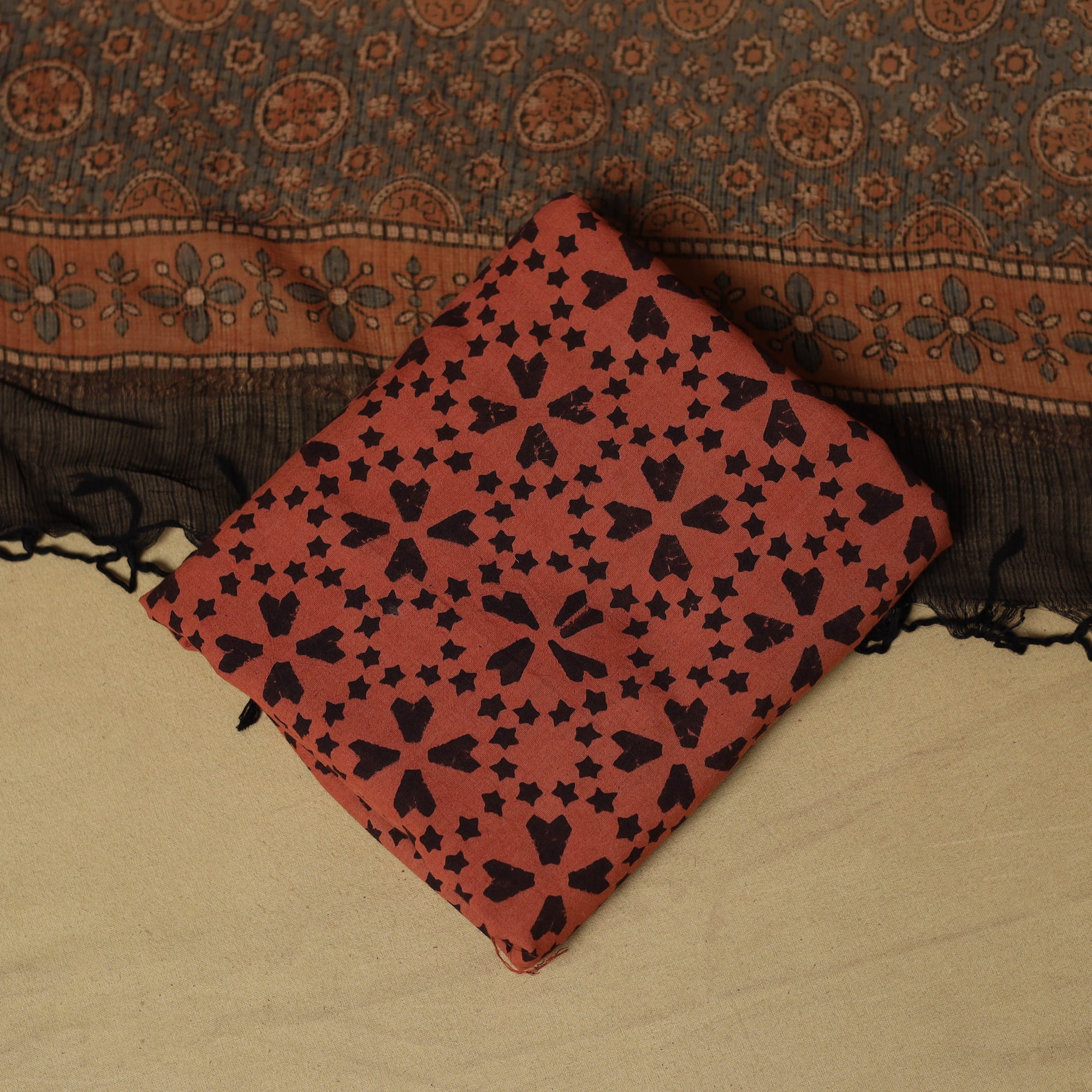 Kutch hand natural dyed 3pc unstitched dress material 09