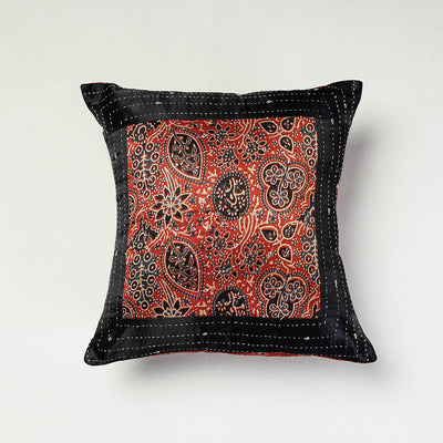  Kutch Embroidered Ajrakh Mashru Silk Cushion Cover (16 x 16 in) 