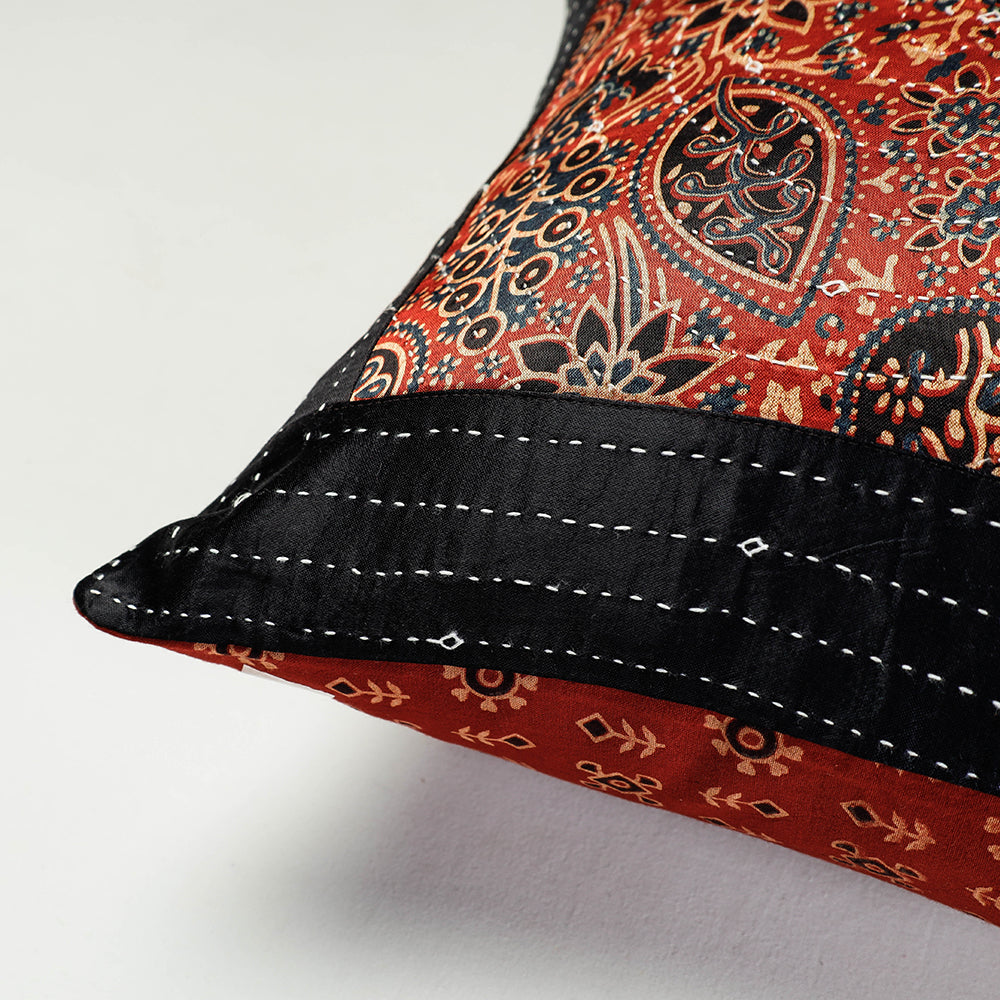  Kutch Embroidered Ajrakh Mashru Silk Cushion Cover (16 x 16 in) 