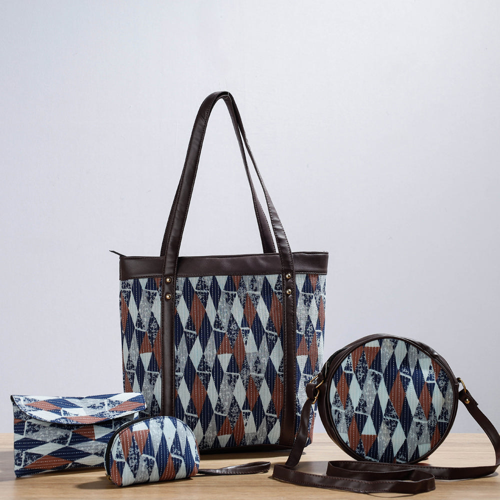  Kutch Handcrafted Cotton Running Sticth Shoulder Bag (Set of 4) 