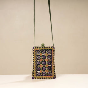 Multicolor Kutch Neran Embroidery Mashru Silk Mobile Sling Bag 