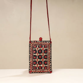 Multicolor Kutch Neran Embroidery Mashru Silk Mobile Sling Bag 