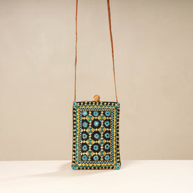 Multicolor Kutch Neran Embroidery Mashru Silk Mobile Sling Bag 