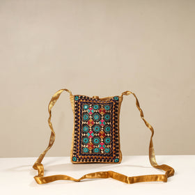 Multicolor Kutch Neran Embroidery Mashru Silk Mobile Sling Bag 