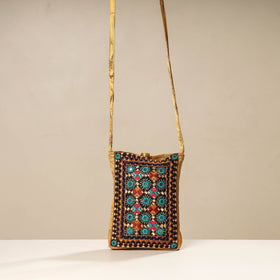 Multicolor Kutch Neran Embroidery Mashru Silk Mobile Sling Bag 
