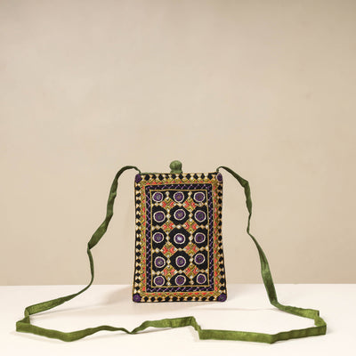 Multicolor Kutch Neran Embroidery Mashru Silk Mobile Sling Bag 