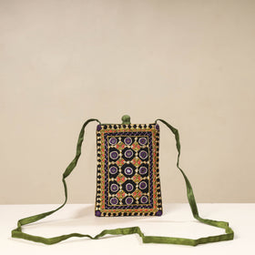 Multicolor Kutch Neran Embroidery Mashru Silk Mobile Sling Bag 