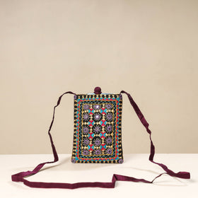 Multicolor Kutch Neran Embroidery Mashru Silk Mobile Sling Bag 