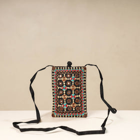 Multicolor Kutch Neran Embroidery Mashru Silk Mobile Sling Bag 