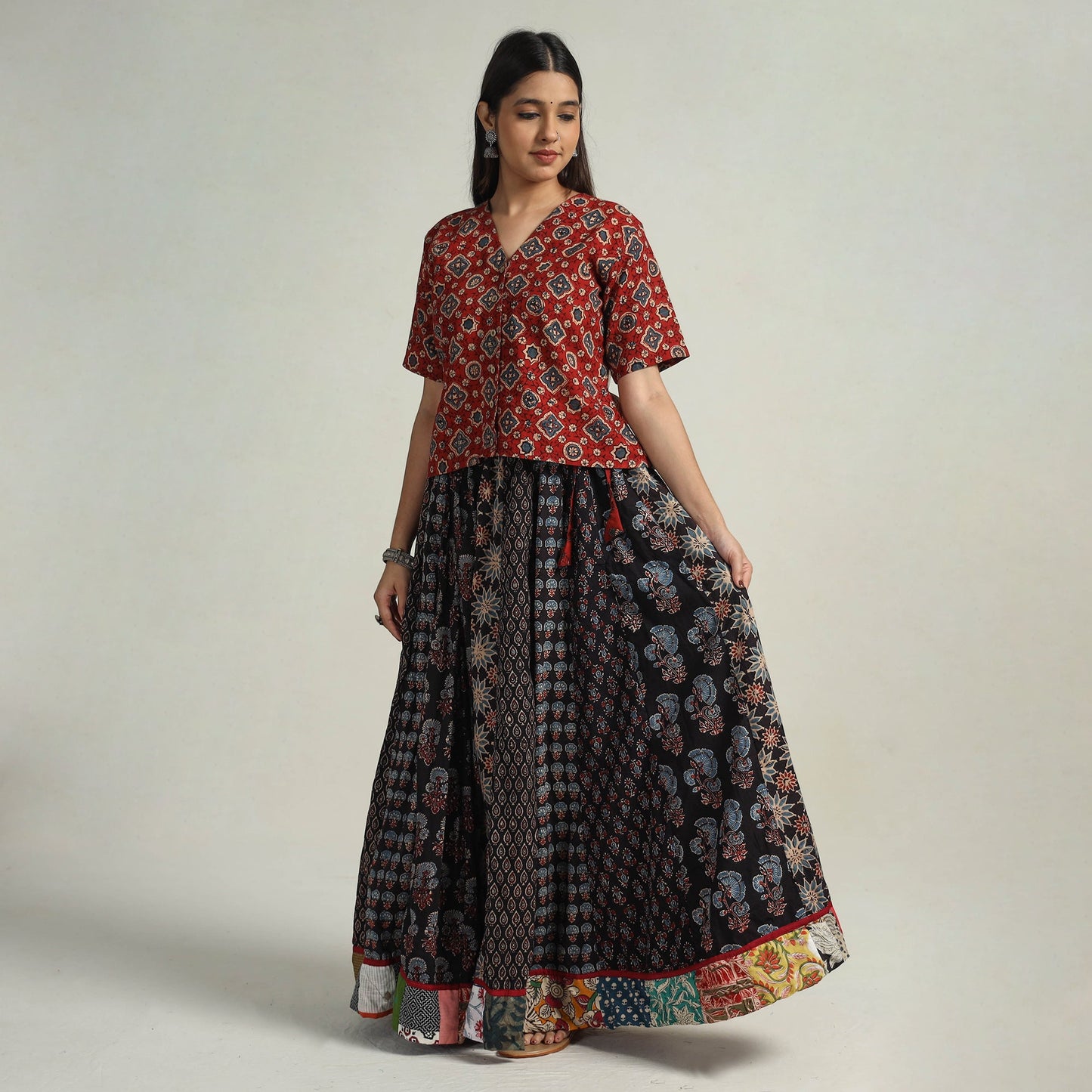 Multicolor - kutch printed 24 kali cotton long skirt 11
