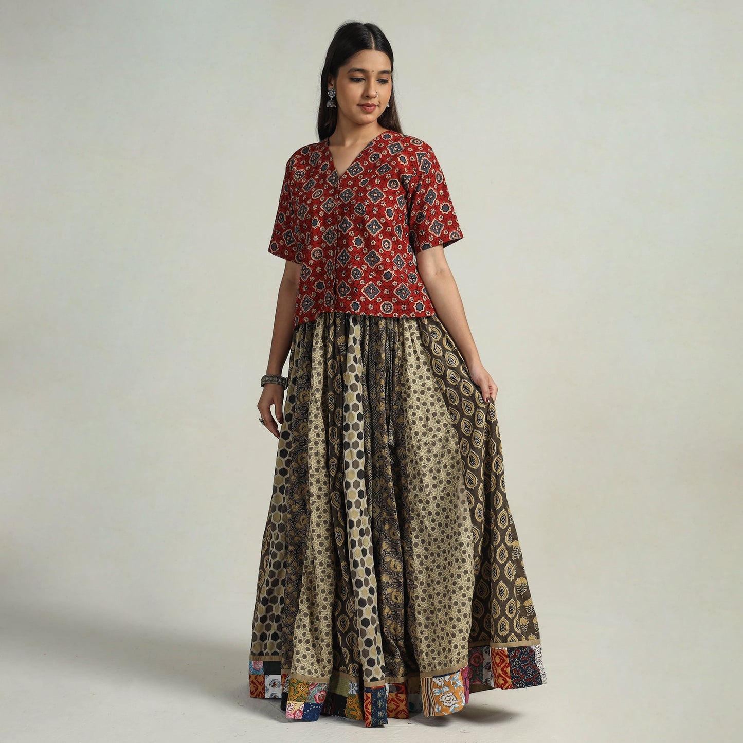 Multicolor - kutch printed 24 kali cotton long skirt 12