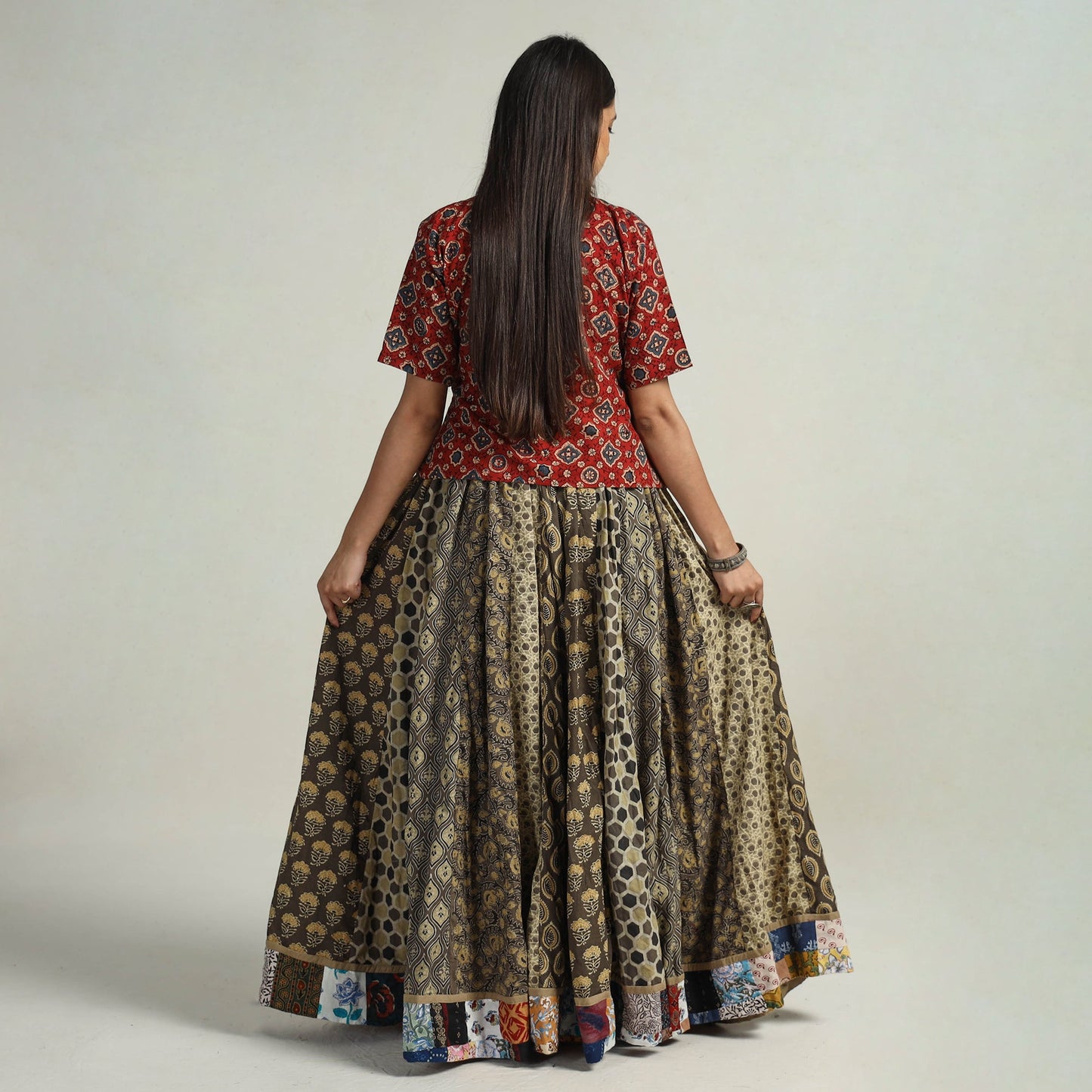 Multicolor - kutch printed 24 kali cotton long skirt 12