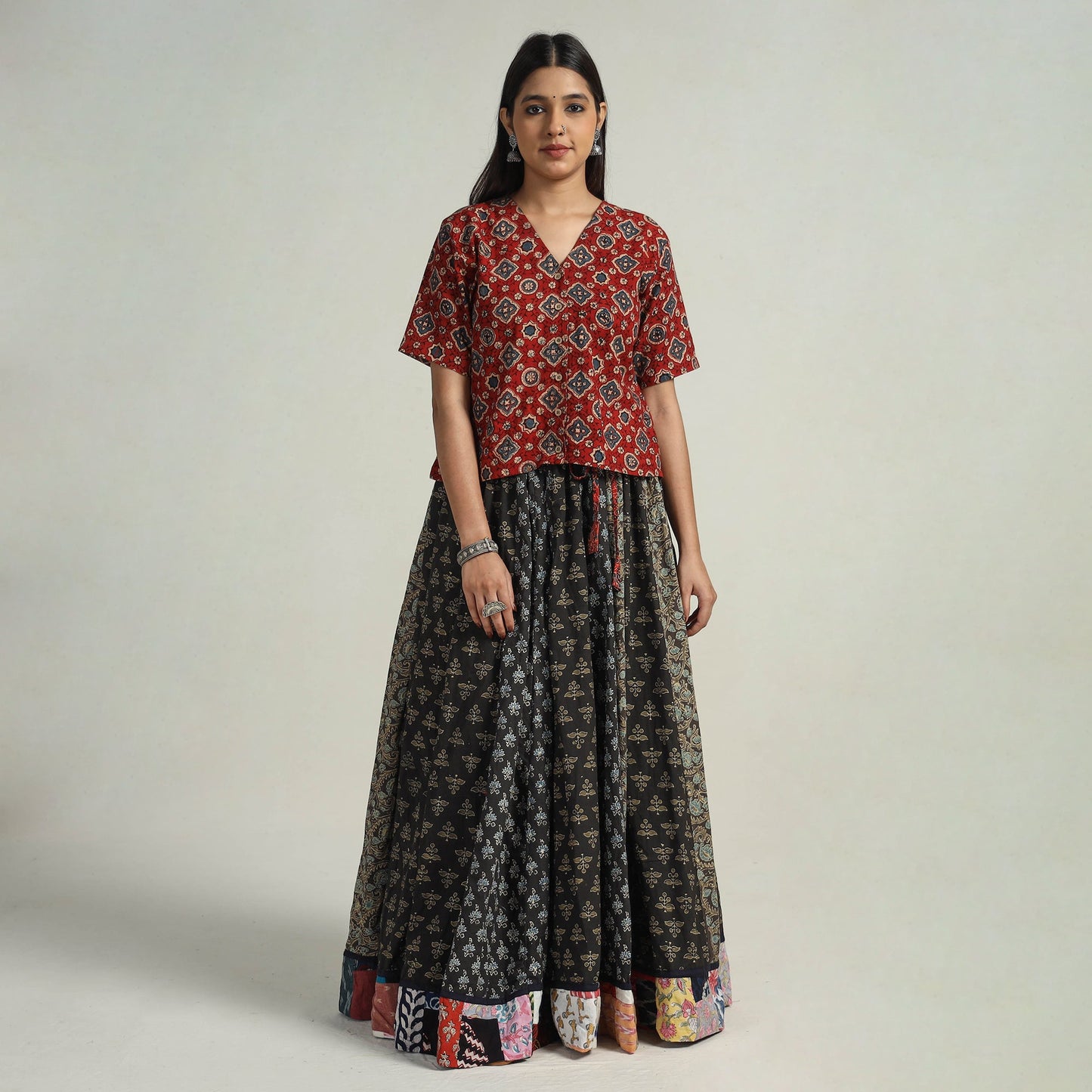 Multicolor - kutch printed 24 kali cotton long skirt 15