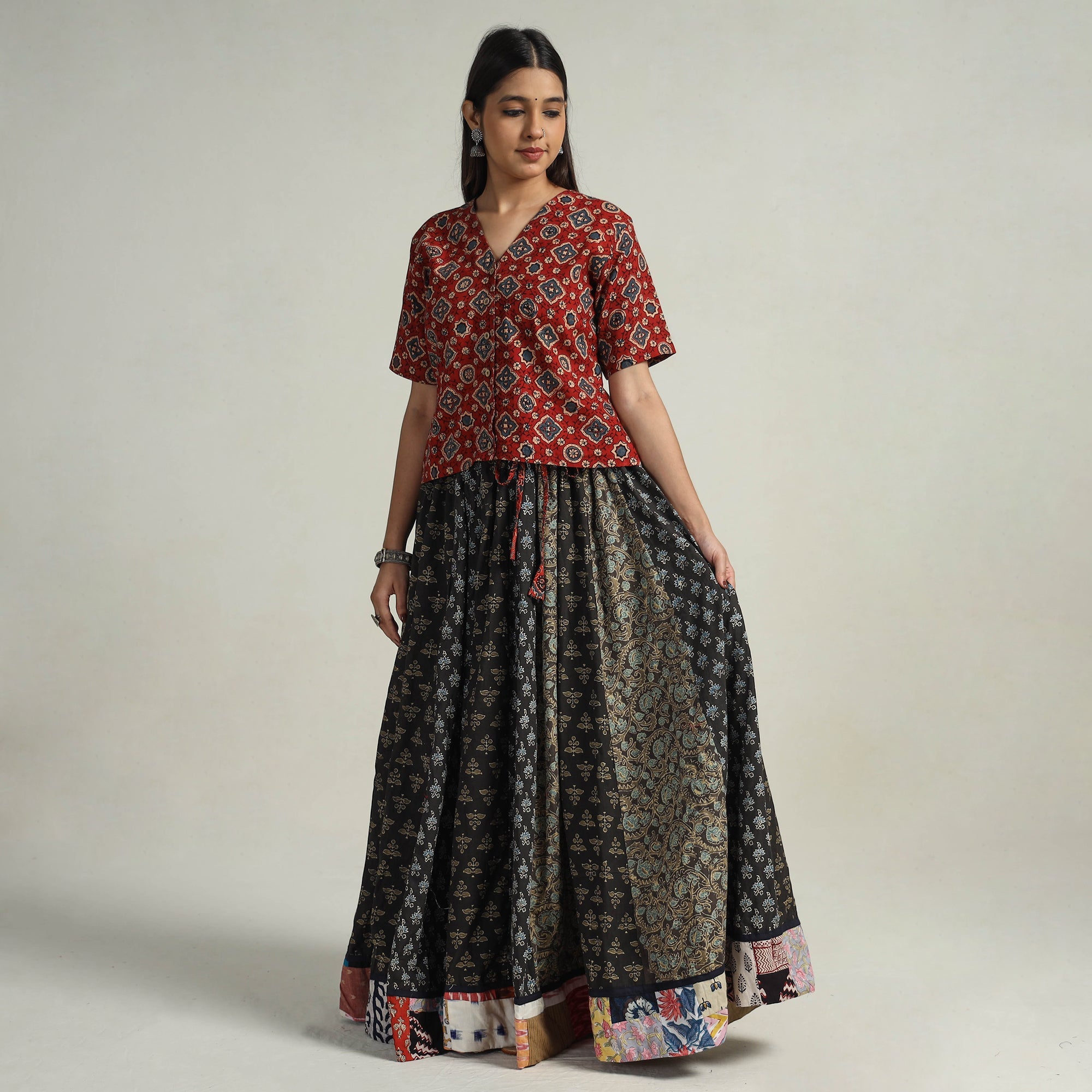 Multicolor - kutch printed 24 kali cotton long skirt 15