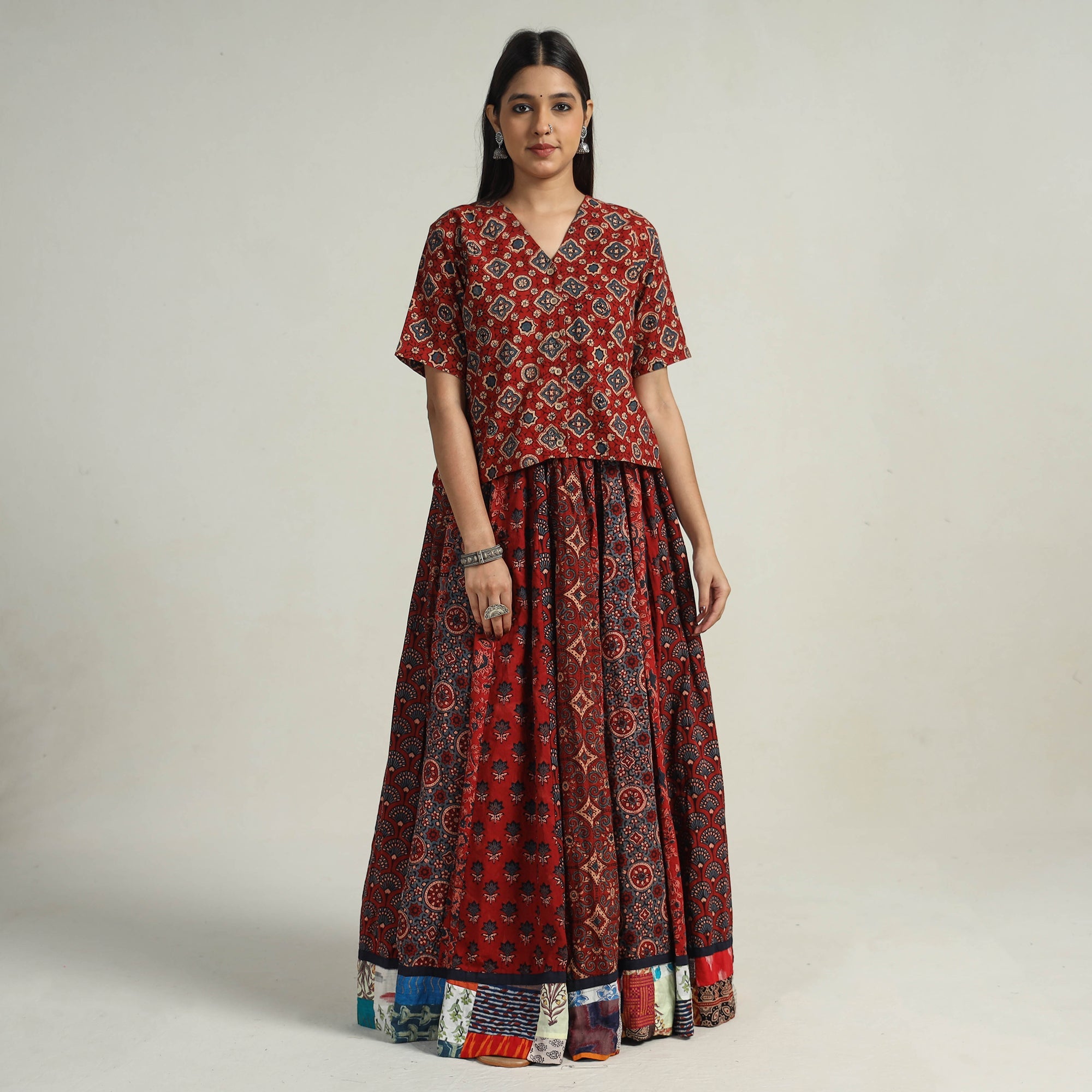 Multicolor - kutch printed 24 kali cotton long skirt 23