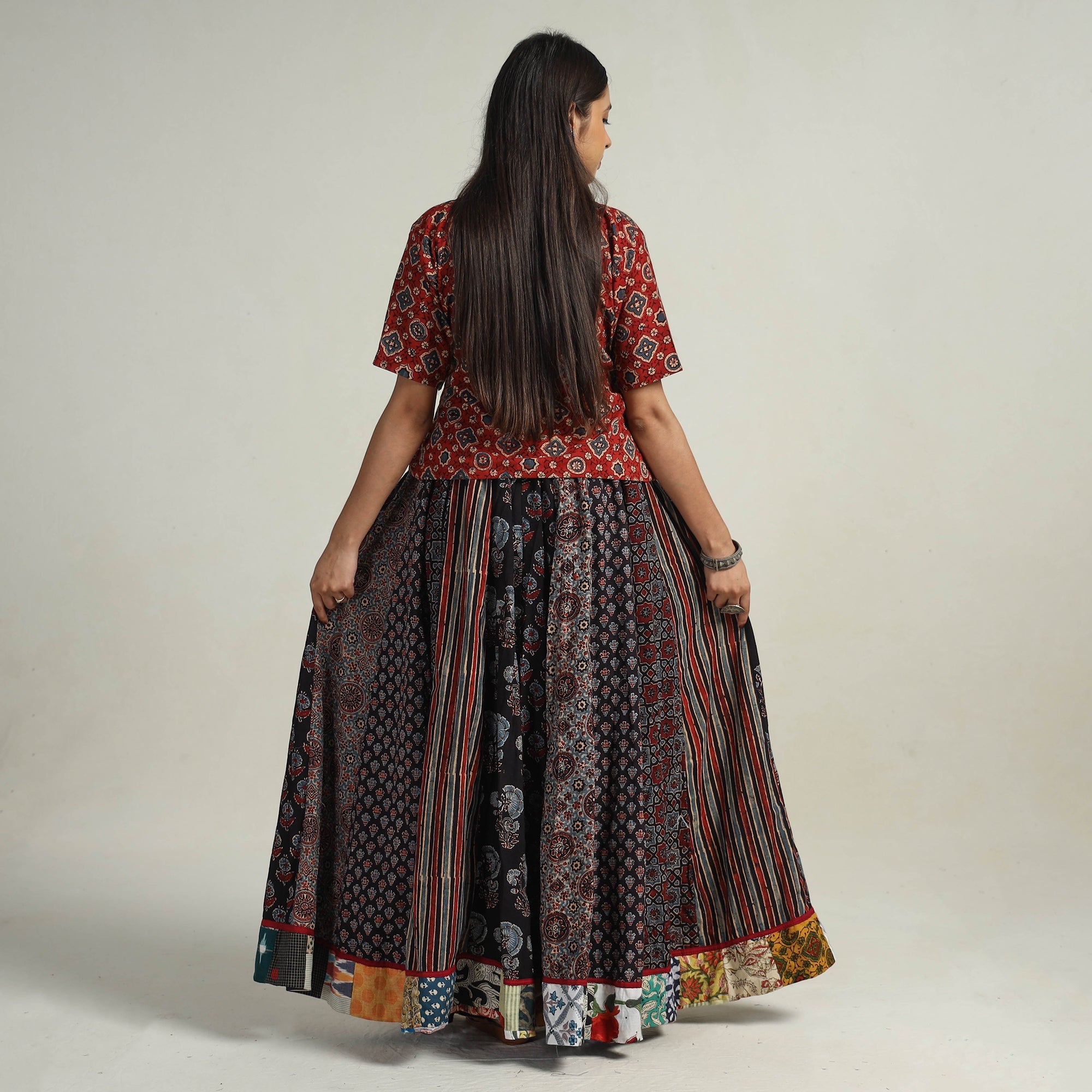 Multicolor - kutch printed 24 kali cotton long skirt 27