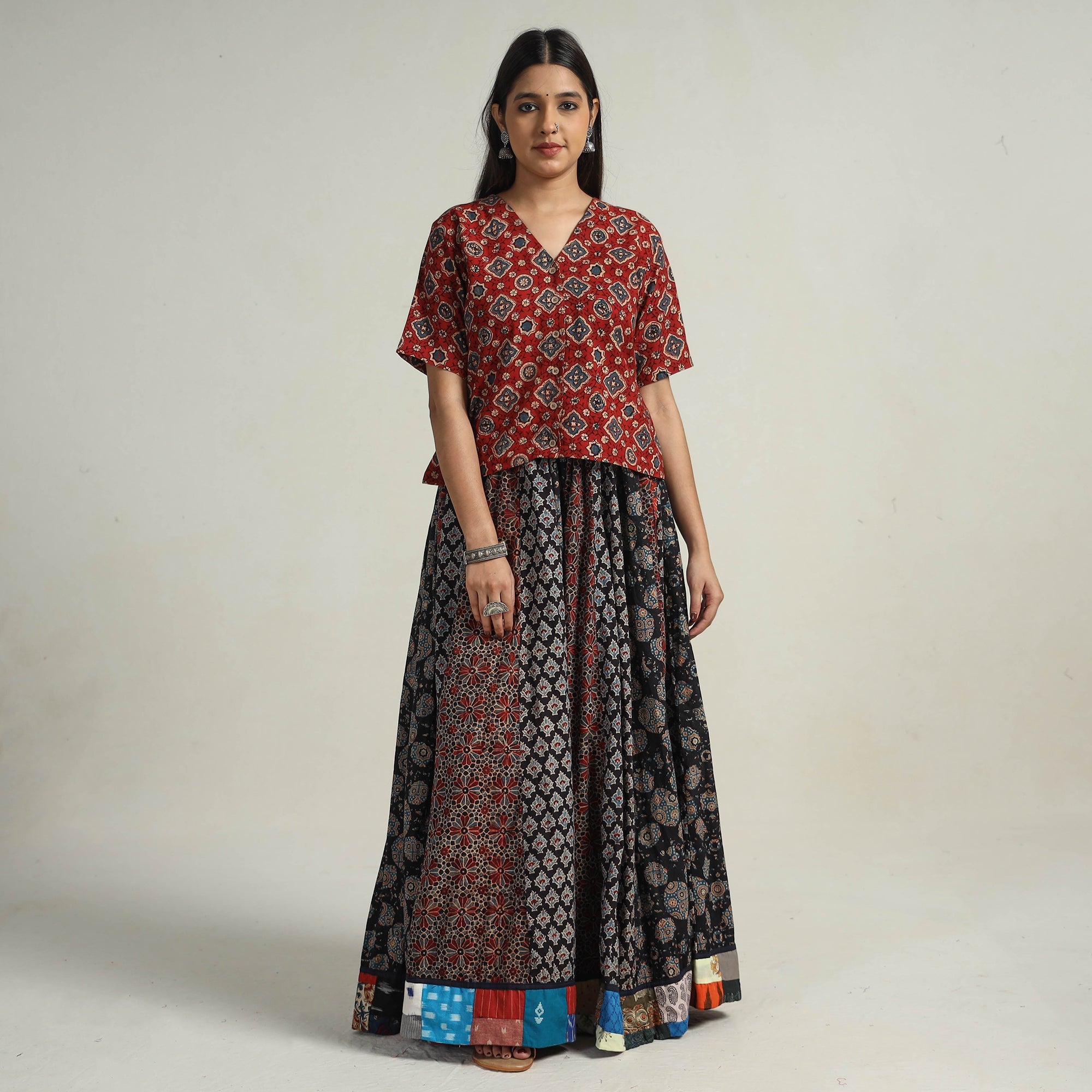 Multicolor - kutch printed 24 kali cotton long skirt 35