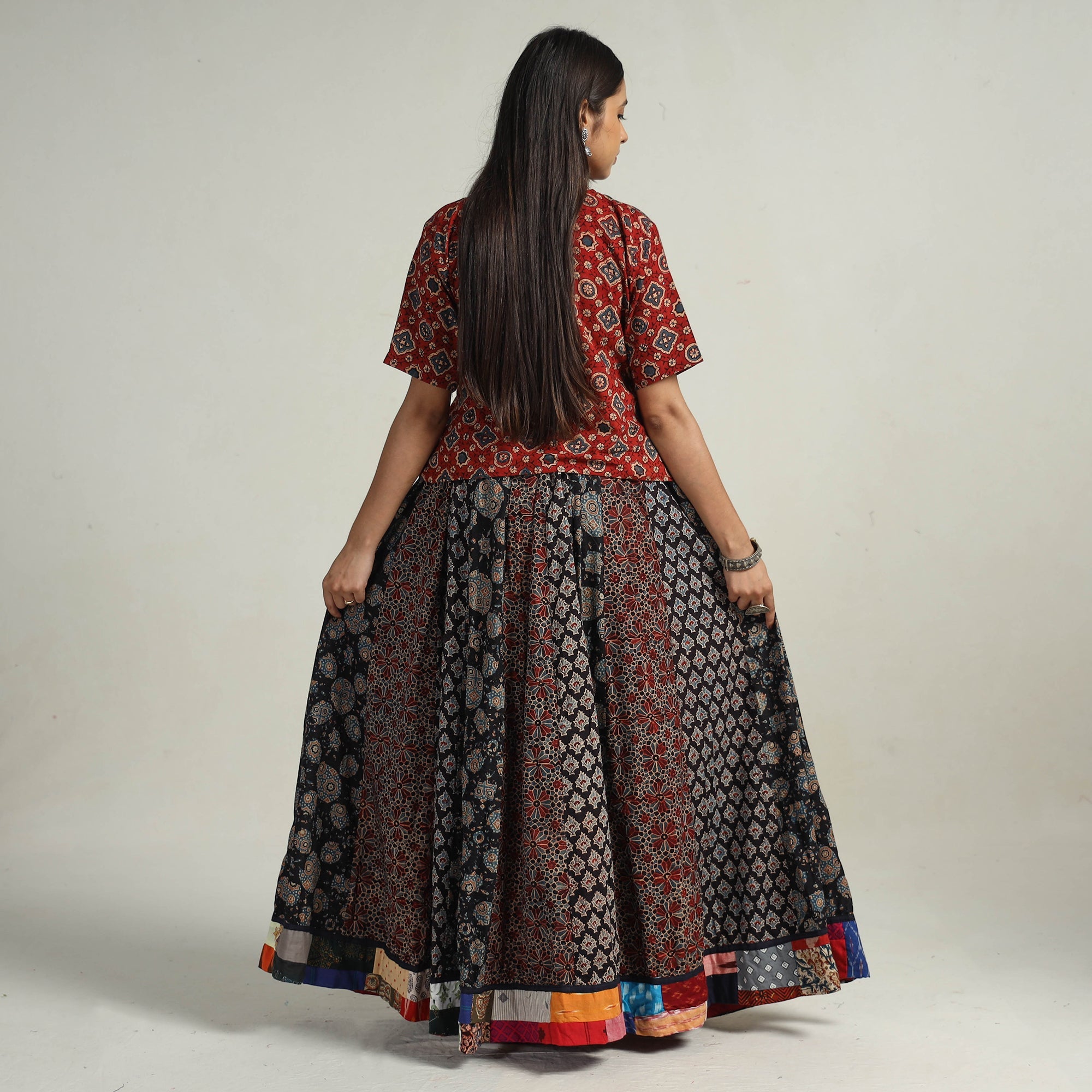 Multicolor - kutch printed 24 kali cotton long skirt 35