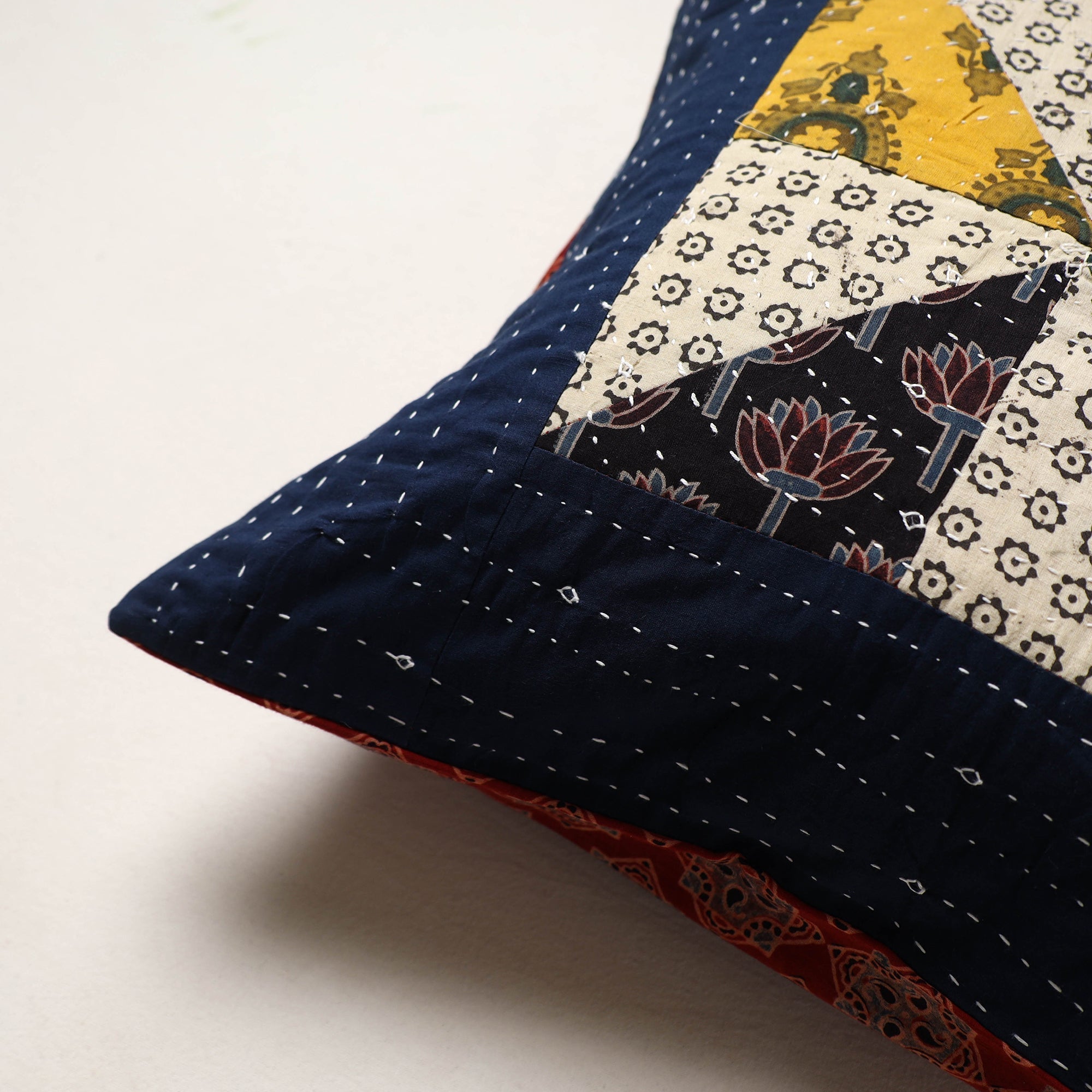 Multicolor - kutch tagai work cotton patchwork cushion