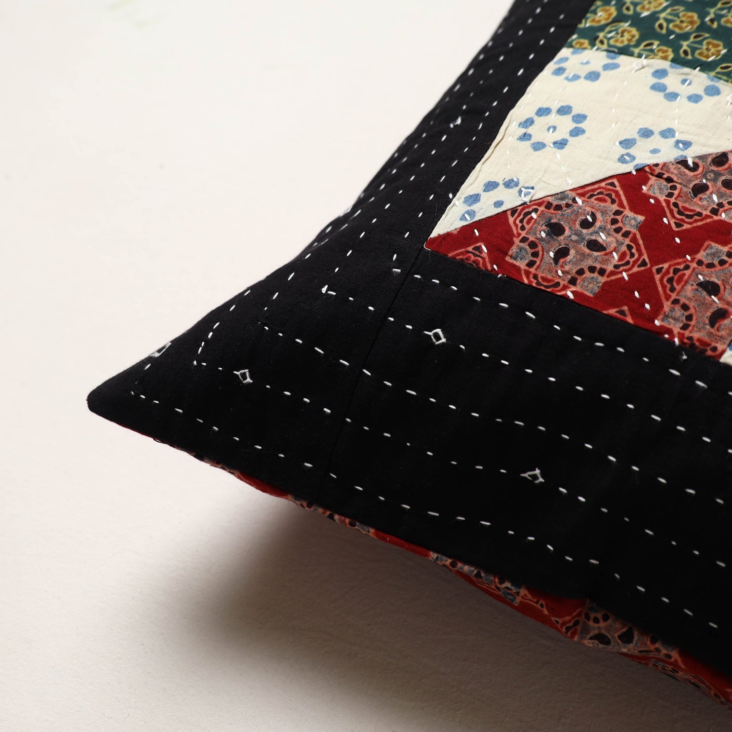 Multicolor - kutch tagai work cotton patchwork cushion