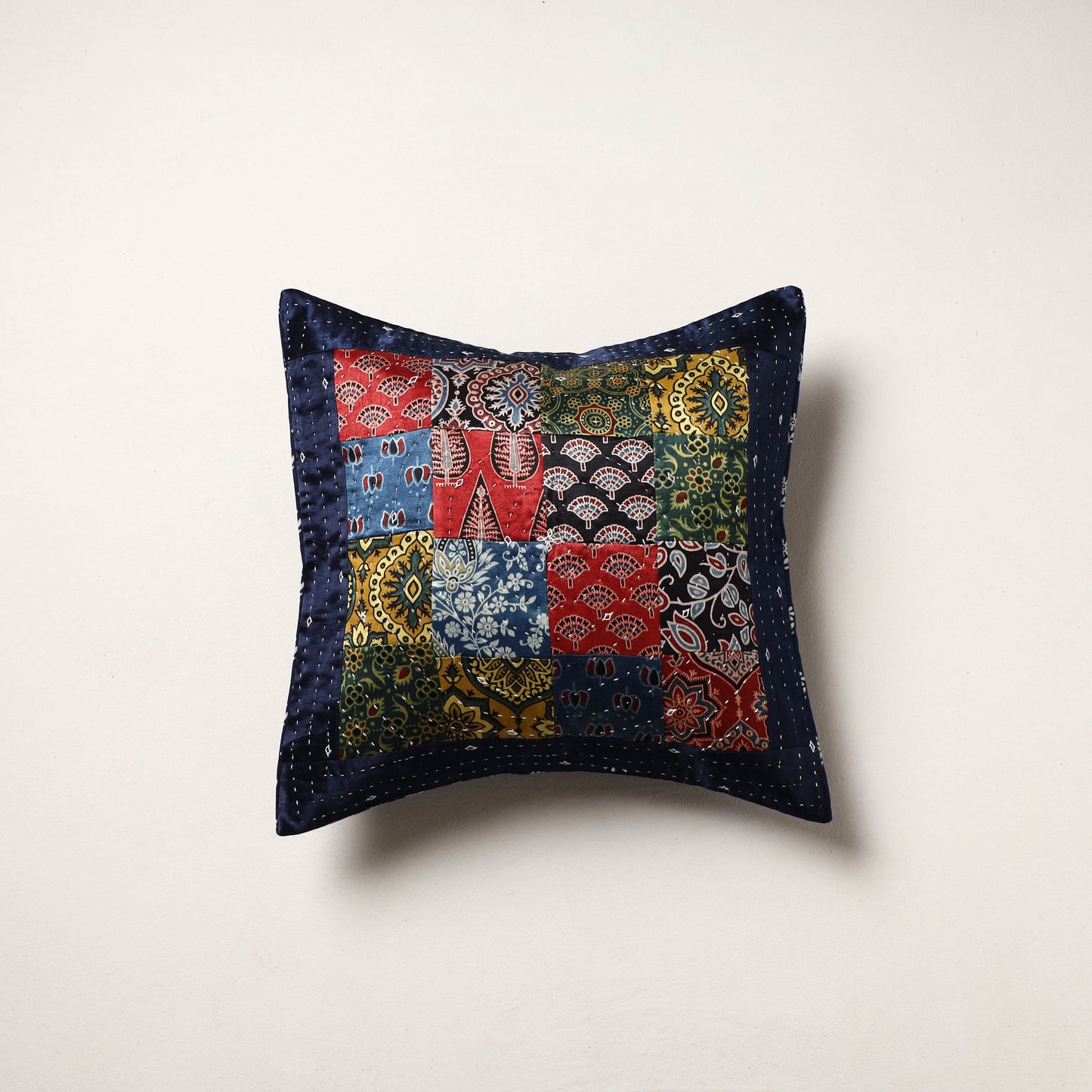 Multicolor - kutch tagai work mashru silk patchwork cushion