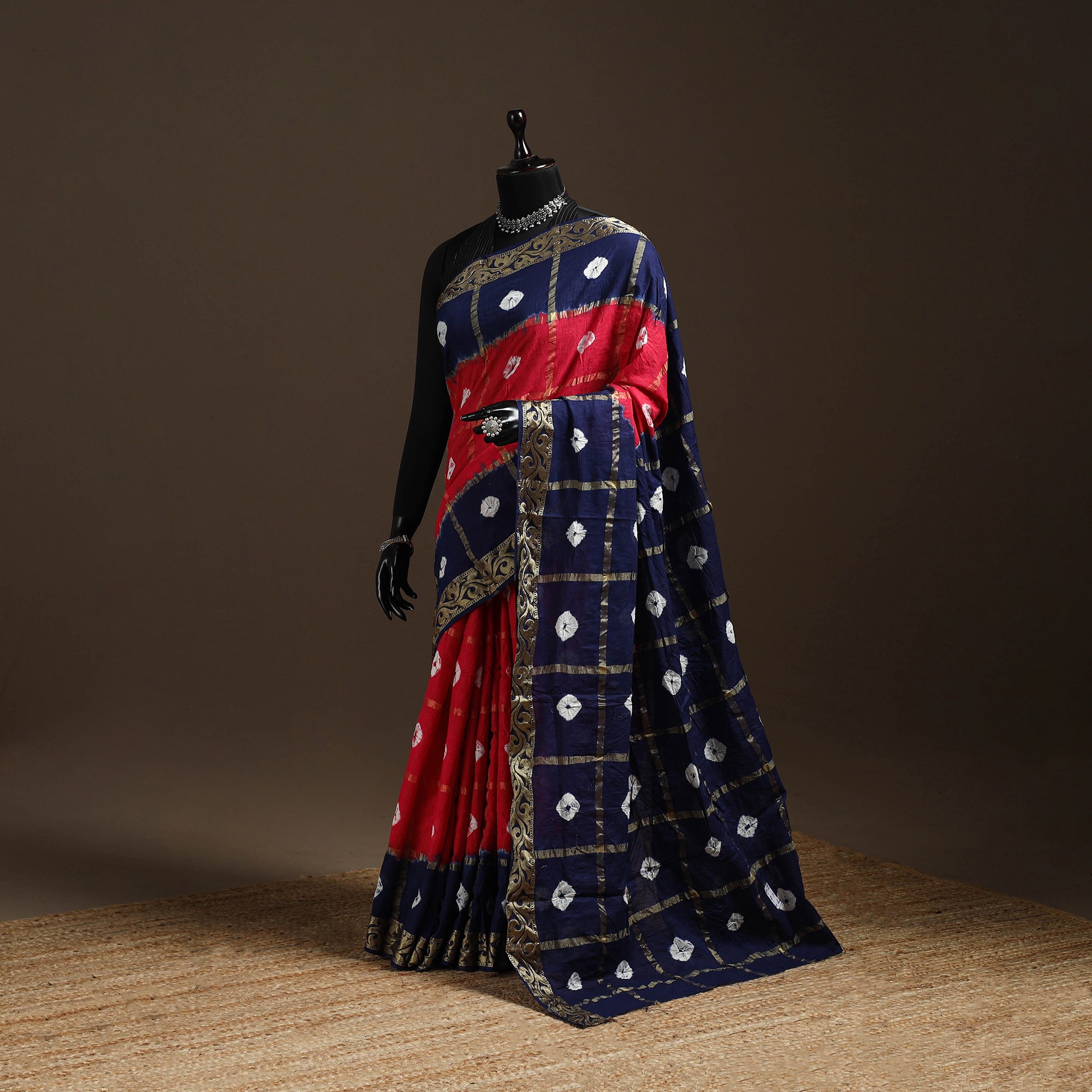 Red - kutch tie-dye cotton bandhani saree 28 - handcrafted