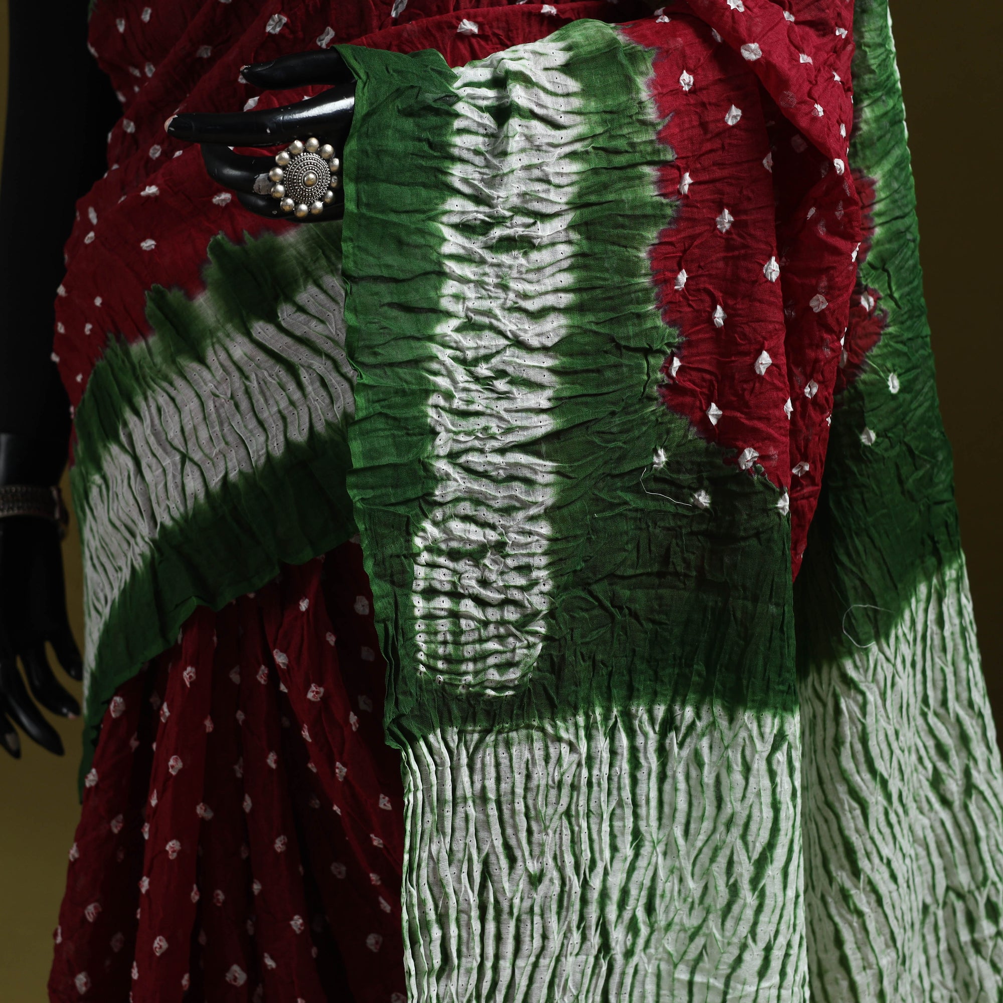 Kutch tie-dye pure cotton bandhani saree 35 - handcrafted