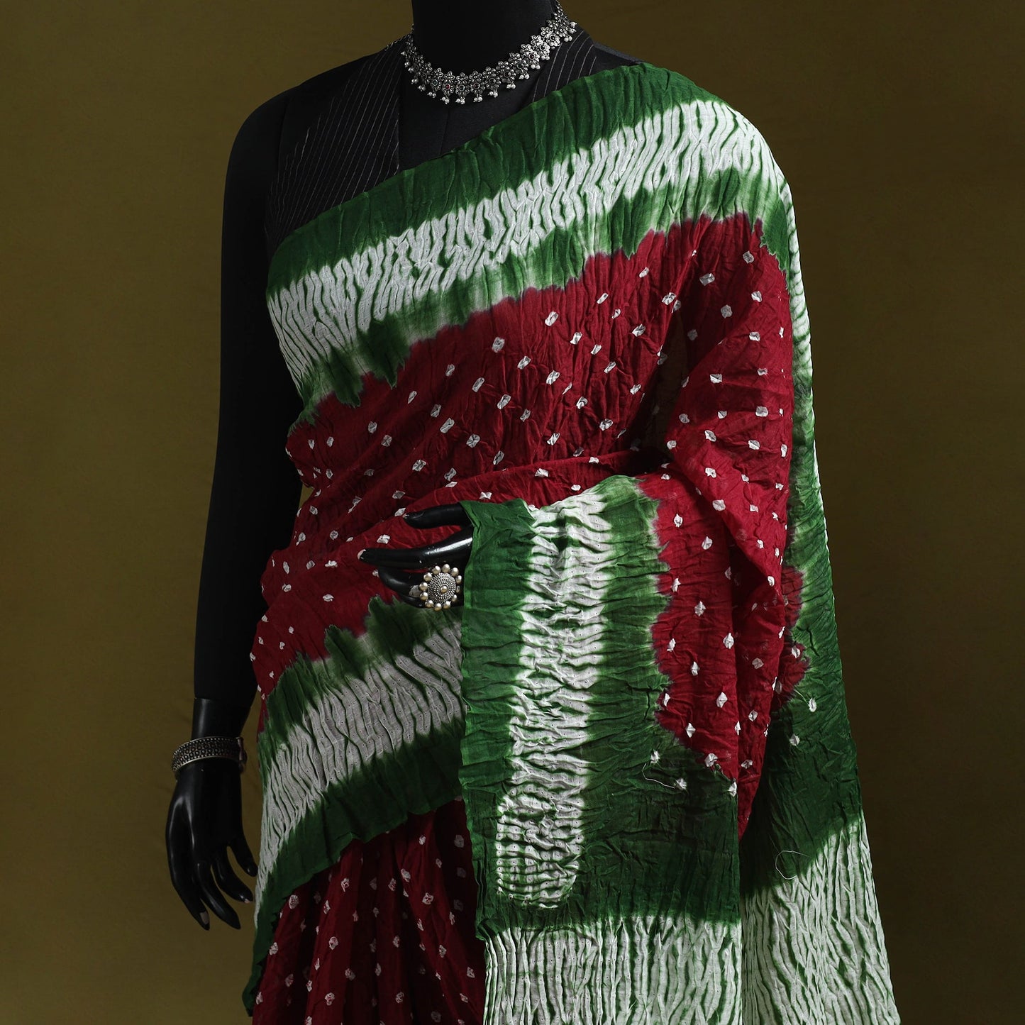 Kutch tie-dye pure cotton bandhani saree 35 - handcrafted