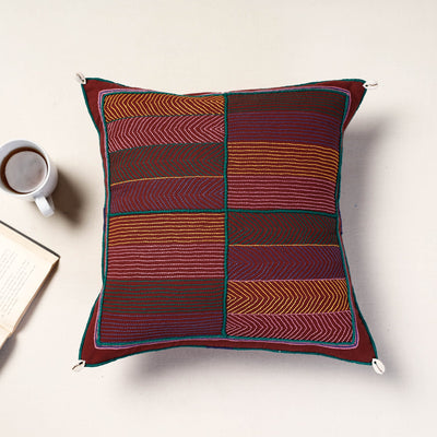Multicolor Lambani Mirror Work Embroidery Cotton Cushion Cover