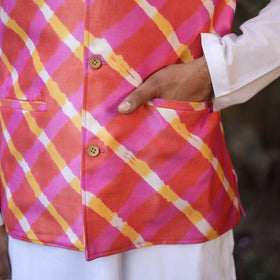 Multicolor Leheriya Tie & Dye Chanderi Silk Handloom Nehru Jacket