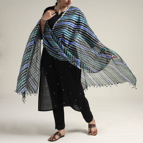 Leheriya Tie-Dye Kota Doria Silk Dupatta with Tassels
