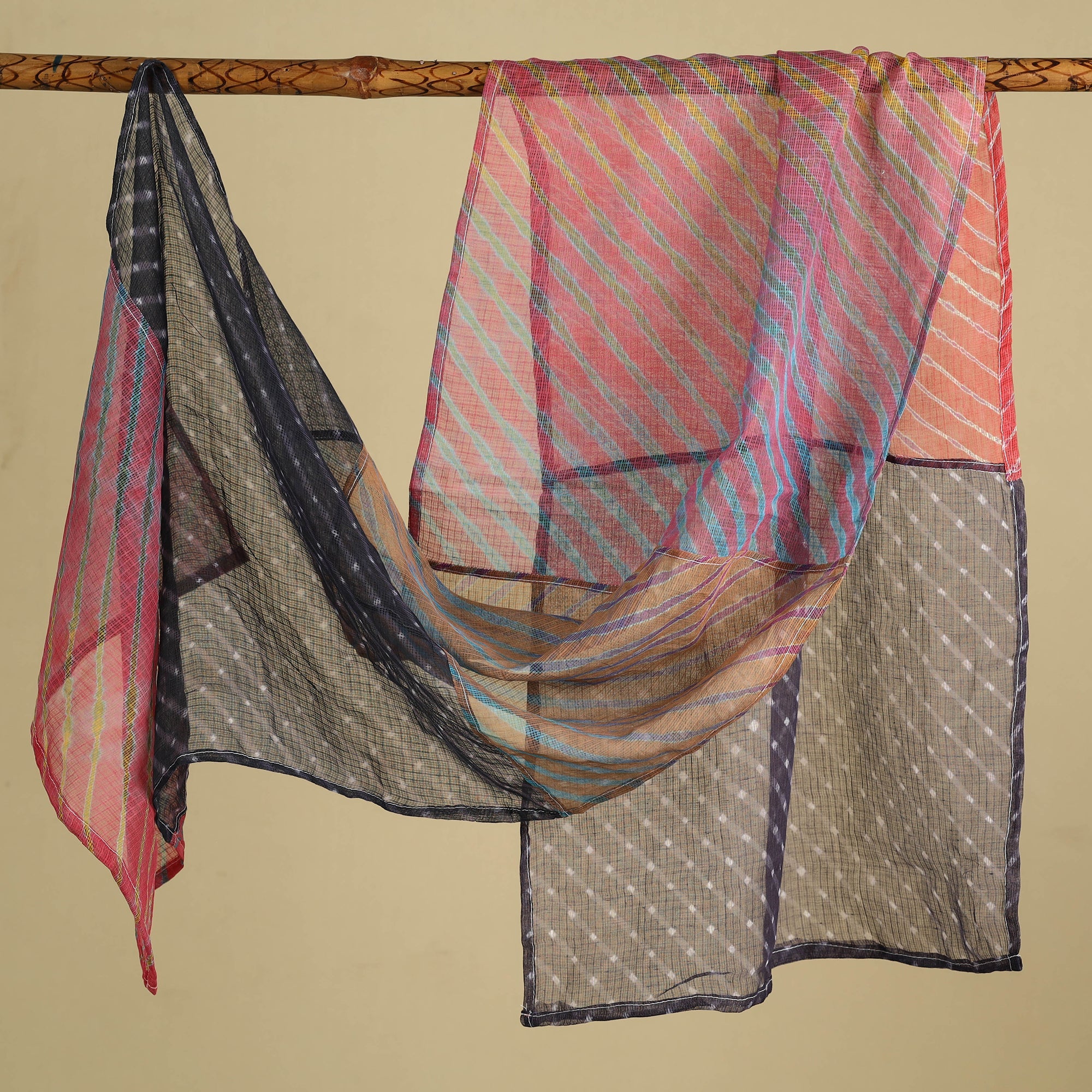 Buy  Leheriya Tie-Dye Patchwork Multicolor Kota Doria Cotton Stole 03 Online at iTokri.com 