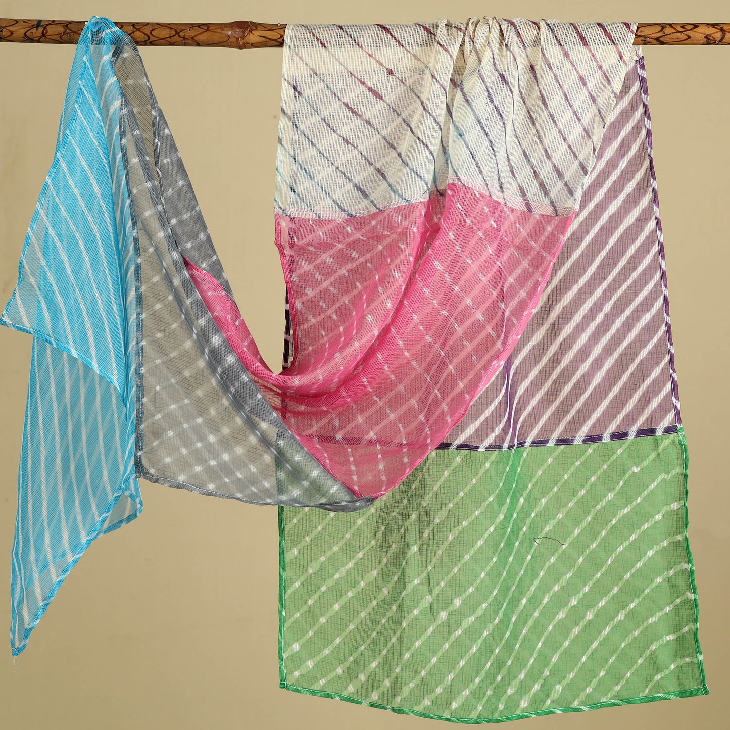 Multicolor leheriya tie-dye patchwork kota doria cotton