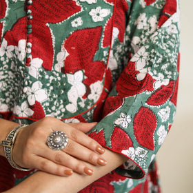  Multicolor A-Line Cotton Block Print Sanganeri Kurta